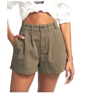 Free People Womens Billie Pleated Chino Shorts Olive Green High-Waist Size 12